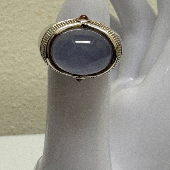 Large Blue Calcedony Silver Ring